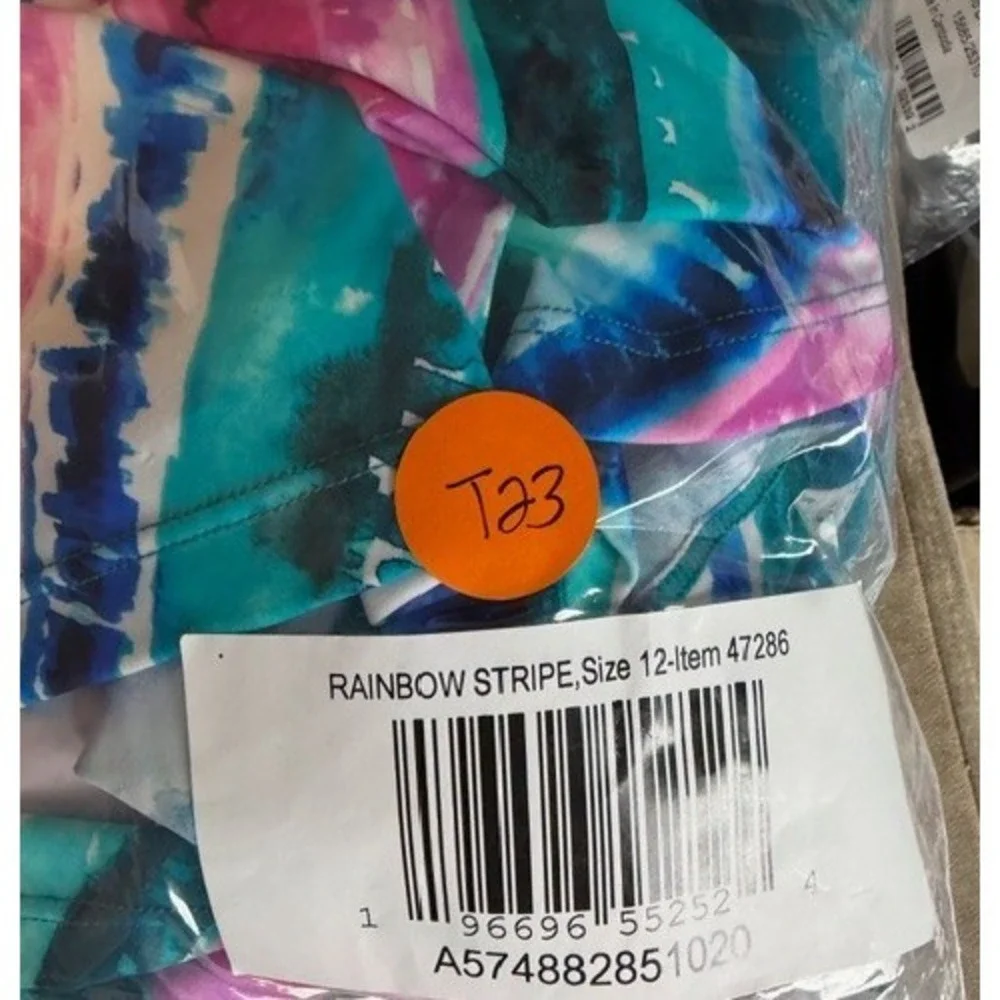 Kim Gravel x Swimsuits For All 2PC Tankini 12 Abstract Stripe‎ Swim Shorts Retro